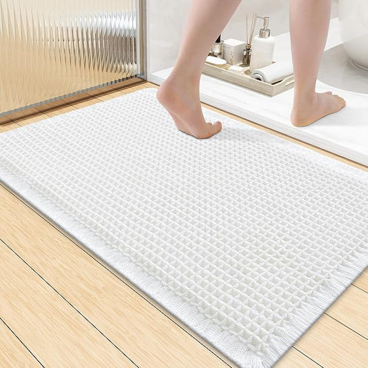 Smiry Waffle Bath Mat 36x24, Extra Soft Absorbent Bathroom Rugs, Non Slip Machine Washable Quick Dry Bath Rugs for Bathroom Floor, Tub, Shower, Home Decor Accessories, White