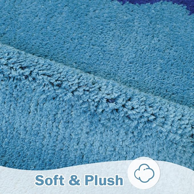 Uphome Bathroom Runner Rug, 24x60 Large Absorbent Cute Blue Bath Mat Non Slip Washable, Soft Scalloped Irregular Plush Microfiber Bath Runner for Floor, Bathtub, Sink
