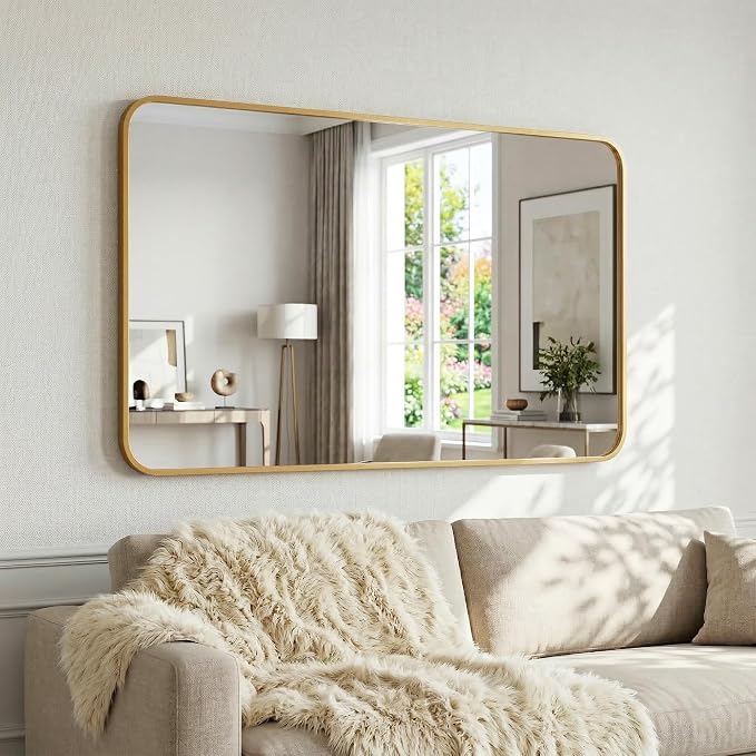 30x48 Inch Oversized Antique Gold Bathroom Vanity Mirrors | Flush Mount Deep Set Metal Wall Mirror for Over Sink | HD Shatterproof Glass, Rustproof | 1 Pack