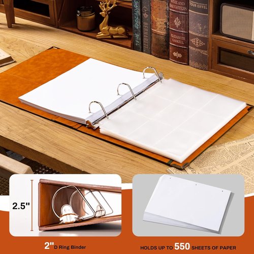 Ovesmusl Leather D-Ring Binder - 2 Inch Holds 550 Sheets | Fits 8.5"x11" Letter Size Paper - Green Tree Design