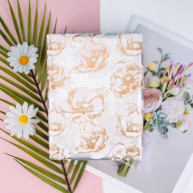 MAYPLUSS Pink Valentine's Day Wrapping Paper Roll - Mini Roll - 17in x 120in Per roll - Gray Floral,Gold foil Heart,Pink Polka Dots (3 Rolls 46.5sqft) For Birthday,Party,Girl,Wedding.Women