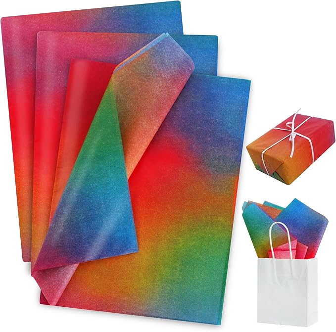 BEISHIDA Rainbow Gradient Tissue Paper Bulk, Colored Wrapping Tissue Paper for Gift Bags, 14 x 20 Inch Gift Wrap for Birthday Wedding Graduation DIY Crafts Holiday Flowers-50 Sheets