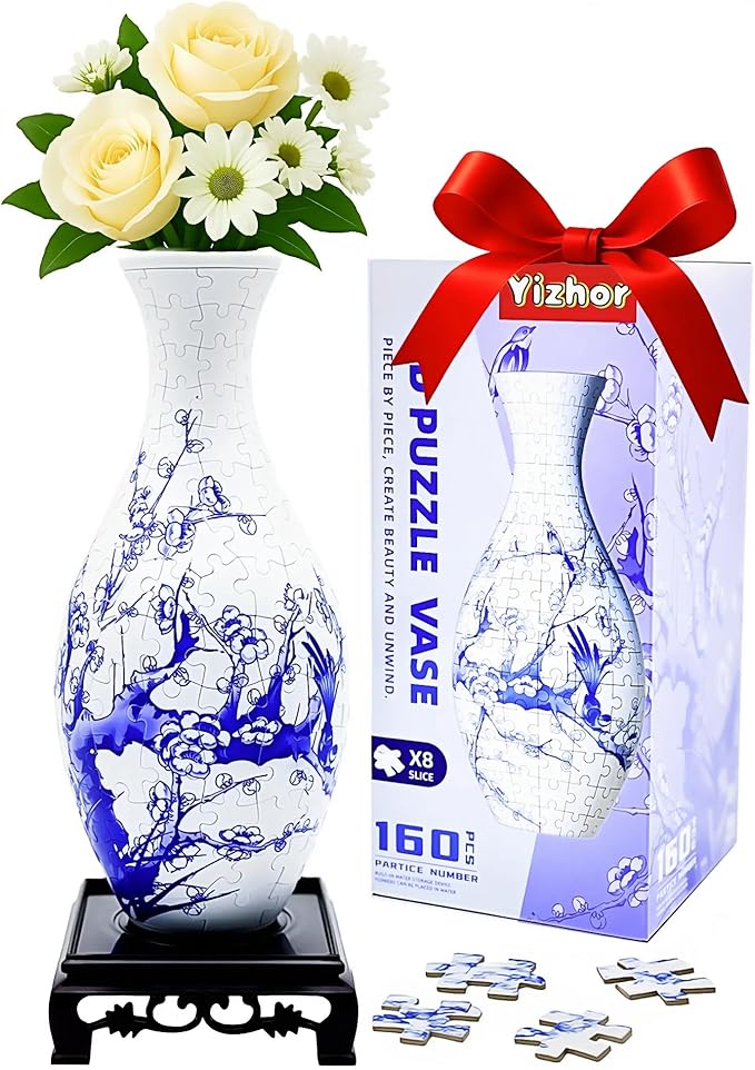 3D Puzzle Vase, 160 Curved Pieces DIY Flower Vase Craft Kit & 3D Puzzles for Adults, Creative Jigsaw Art Project Home Décor Centerpiece, (A-Blue & White Porcelain)