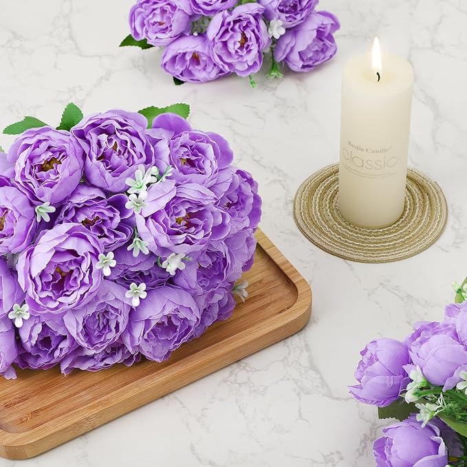 8 Pack Purple Peonies Artificial Flowers, Fake Silk Hydrangea Bouquet for Bridal Wedding Home Table Decor Reusable Dining Opening Ceremony Birthday Arrangement Faux Floral