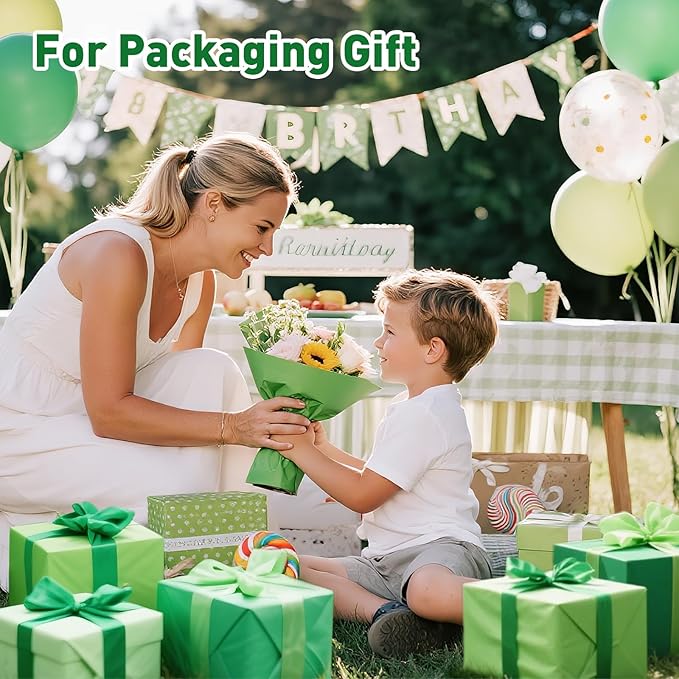 TUXIYA 200 Sheets Green Tissue Papers for Gift Bags,14 X 20Inch Mixed Green Wrapping Tissue Paper Bulk for St. Patrick’s Day,Birthday Party Flower Decoration, Colored Tissue Paper Bulk for Packaging
