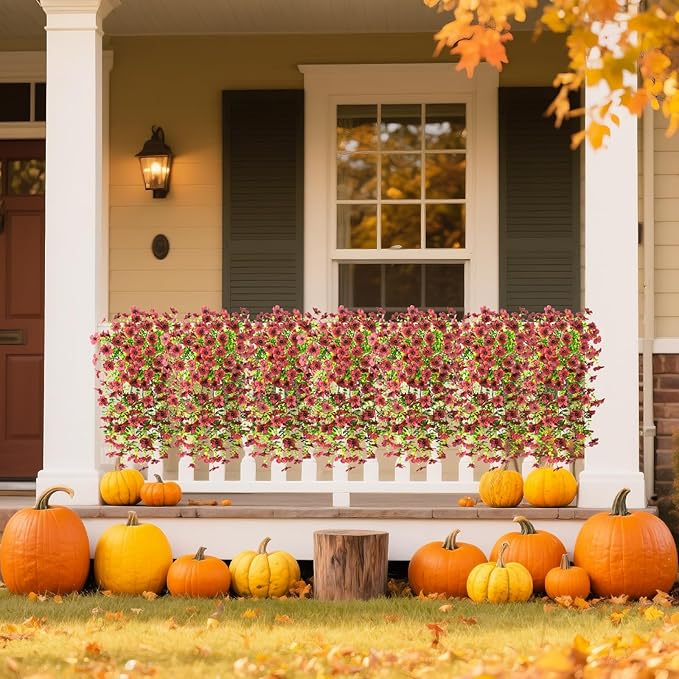 Artificial Fake Mums Fall Flowers Plants for Outdoor Decoration, 2 PCS Faux Daisy Silk Flowers Outside UV Resistant Realistic Home Autumn Decor for Porch Patio Balcony Garden Window Box(Brown)