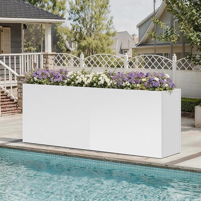 Metal Rectangular Outdoor Planter Box 36" x 15" x 24" White Steel Long Planter Spliced Flower Box with Partitions for Outside,Indoor,Garden (White, 36 * 15 * 24)
