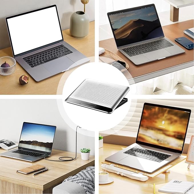 Adjustable Laptop Fan Stand, 35x26x2.3cm Aluminum Alloy Quiet Cooler Riser, Computer, Laptop, Keyboard, Phone, Tablet, Book, Desk, Home, Dorm, Office