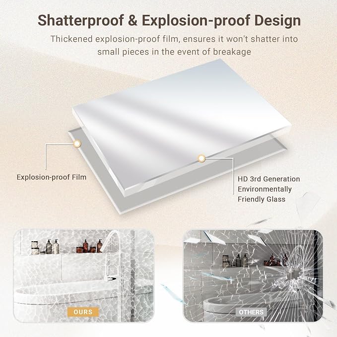 Silver Bathroom Mirror, 22x30 Inch Beveled Rectangle Wall Mounted Mirror, Anti-Rust Silver Metal Framed Vanity Mirror (Vertical/Horizontal)