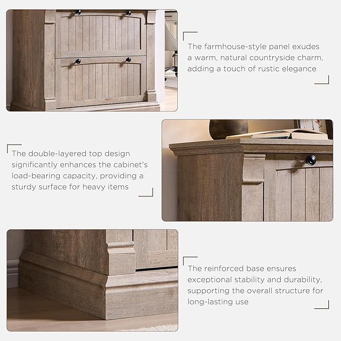 OKD Farmhouse File Cabinet with 2 Drawers, 35.3" Lateral Filing Cabinet with Hanging File Folders, Interlocking Drawers, Wood Rustic Storage Cabinet for Home Office, Living Room, Light Rustic Oak
