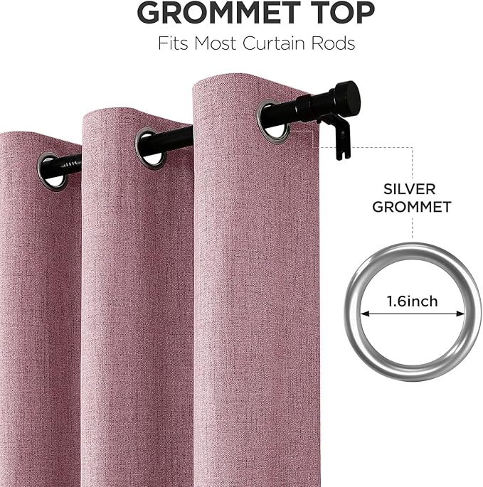 Joydeco Blackout Curtains 63 Inches Long 2 Panels Burg, Room Darkening Curtains for Bedroom, 100% Black Out Textured Thermal Drapes Privacy Protection 2 Panels Set(W52 x L63 Inch, Pink)