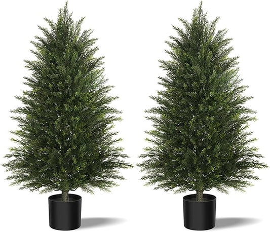 Mavis's Diary Artificial Topiary Ball Tree, Indoor Realistic Faux Boxwood Bush Potted Plants, Outdoor Fake Shrubs Cedar Evergreen Plants for Home Living Room Front Porch Decor (2, 4ft)