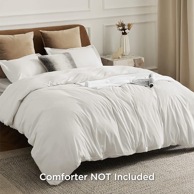 Bedsure Duvet Cover Full Size - Soft Double Brushed Bedding Set for Kids & Adults, Zipper Closure, 3 Pieces, Includes 1 Duvet Cover (80"x90") & 2 Pillow Shams, NO Comforter, Ivory White