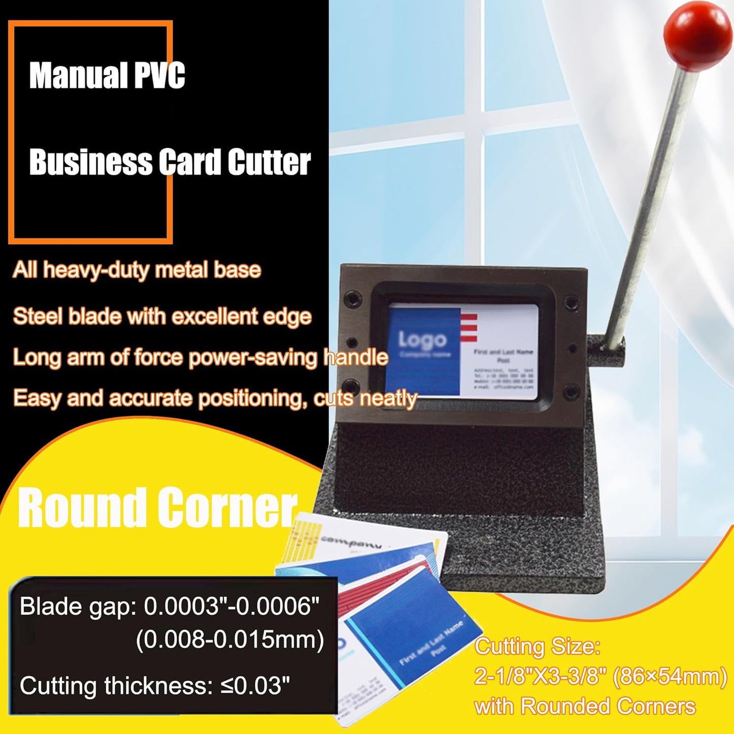 Skiennix Manual PVC Business Card Cutter - All Metal Steel Cutting Machine | 3.4x2.1 Rounded Corner