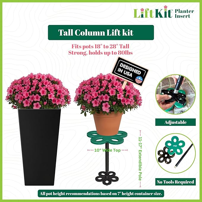 Tall Column Plant Riser Fill Bottom of Tall Flower Pots and Large Plant Containers | Indoor and Outdoor (11-17" Rise, 10" Base, 10" Top)