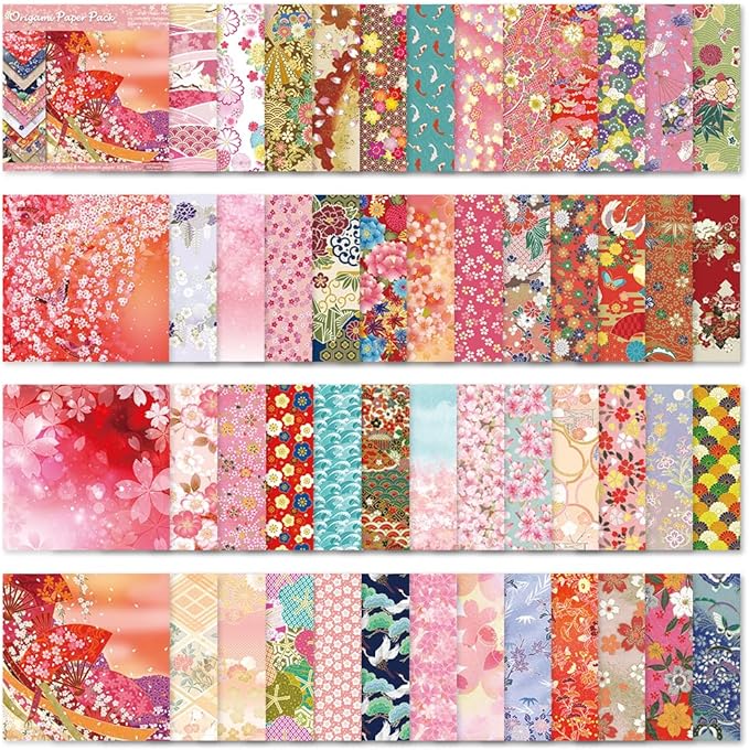 Square Origami Paper 6x6 Double Sided 50 Sheets 50 Colors 70GSM Origami Kit Japanese Chiyo Easy Fold Arts Crafts DIY Handwork Oriental Cherry