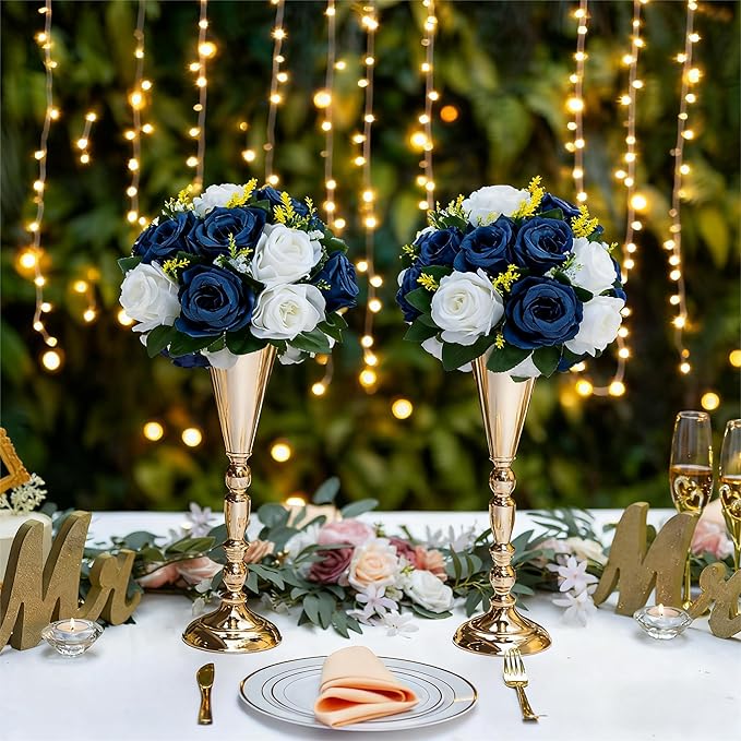 Flower Centerpieces for Wedding Tables: Wedding Table Decorations Navy Blue & White Flower Balls Centerpieces for Engagement Cerebration Party Center Pieces 6 Packs