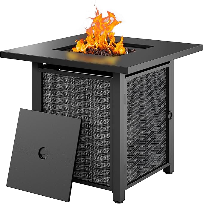 Shintenchi Propane Fire Pits 28″ Outdoor Gas Fire Pit, Square Fire Pit Table, 2-in-1 Fire Table with Removable Lid, CSA-Certified for Outside Patio, Parties, Backyard, Garden