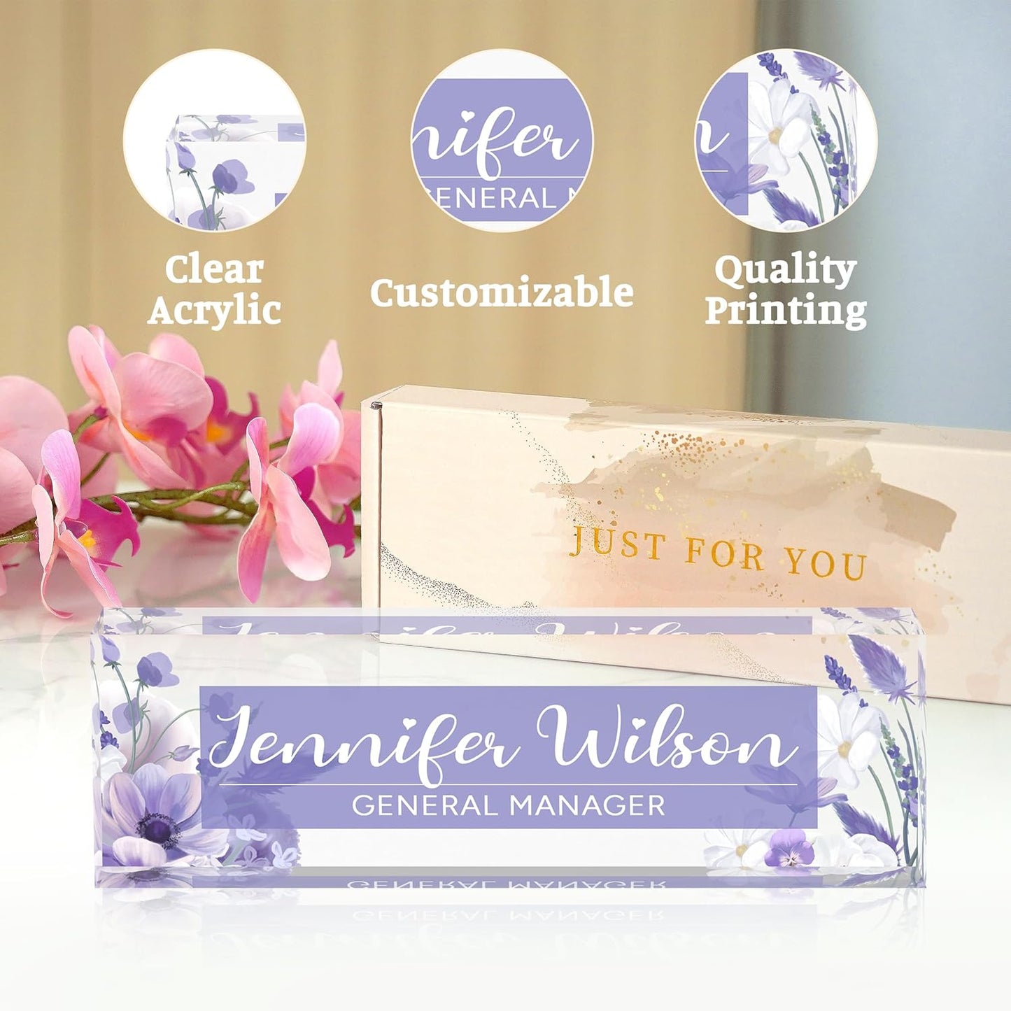 Skiennix Personalized Name Plate for Desk - Stylish Acrylic Office Decor | Perfect Employee Appreciation Gift