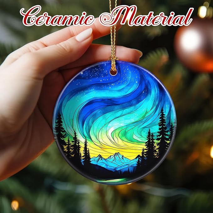 Christmas Ornaments, 2.8 Inch Ceramic Hanging Ornament, Christmas Tree Ornaments, Xmas Decorations, Holiday Decorations, Holiday Party Gifts, and Xmas Gift Ideas - Northern Lights