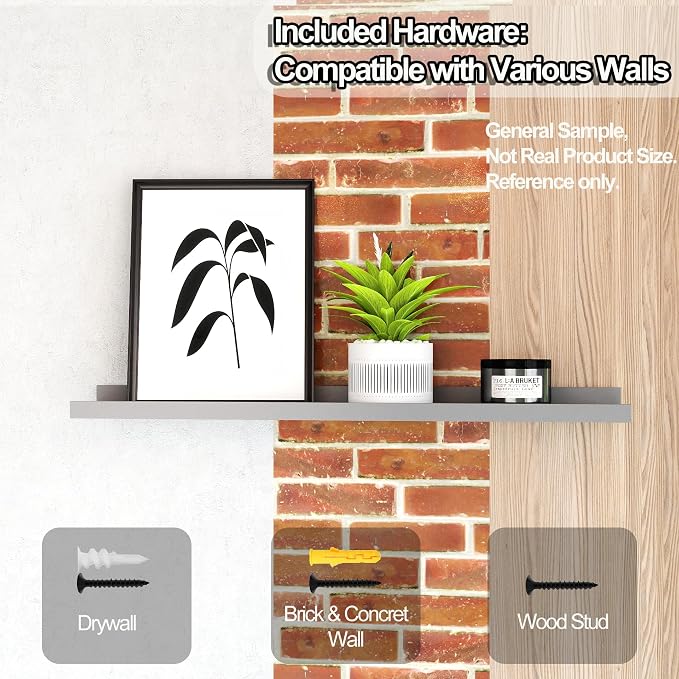 Floating Shelves for Wall Decor, Long Wall Mounted Storage Shelf for Bedroom, Living Room, Bathroom, Kitchen, Nursery, Modern Display Picture Ledge Shelf with Lip Set of 2-36 Inches, Grey