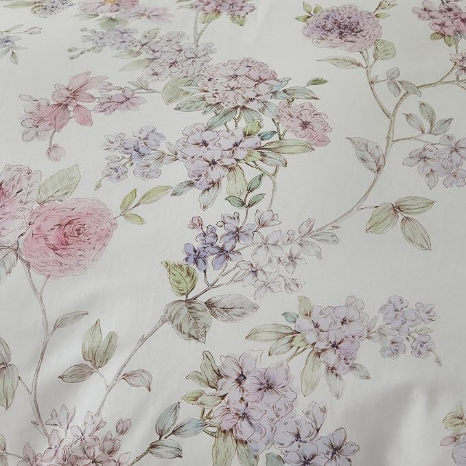 FADFAY 100% Cotton Duvet Cover Set King – Ultra Soft, Breathable & Elegant Floral Bedding for All Seasons, 3-Piece Comforter Cover with Hidden Zipper and Corner Ties