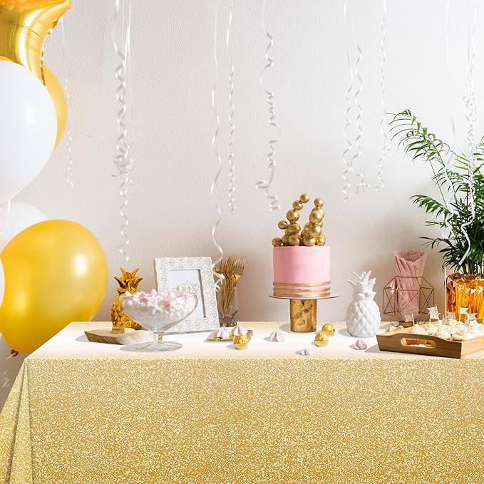FunnyPars 3 Pack Ombre Gold Plastic Tablecloth for Parties, Gradient Yellow Gold Disposable Tablecloths for Rectangle Tables, Light Gold Table Cover for Wedding Birthday Anniversary Party, 54x108Inch