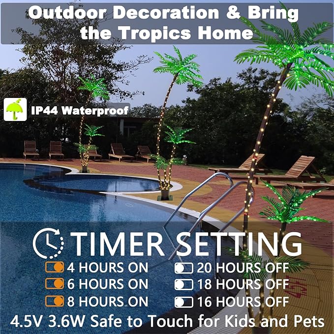 7FT Lighted Artificial Palm Tree with Three Trunks and Upgraded 260 LED Lights - Outdoor/Indoor Use, Perfect for Tiki Bars, Patios, Homes, Offices, Beaches, Yards Pool and Cruise Party
