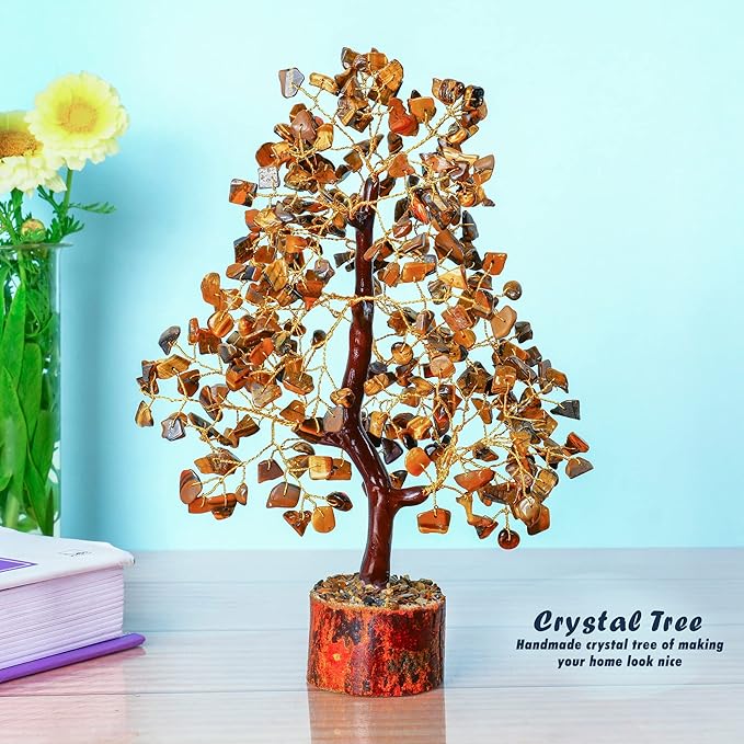 YATHABI Tiger Eye Crystal - Gem Tree - Stone Bonsai Tree - Good Luck Money Tree - Chakra Stone - Spiritual Tree - Crystal Tree for Life Decor - Crystal Gift - Crystal Energy