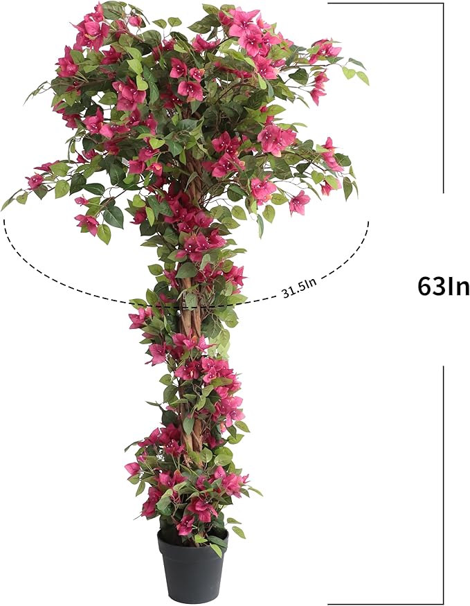Damomo 5 Feet Artificial Bougainvillea Tree with Flowers in Plastic Pot Faux Blooming Tree for Decor Indoor or Outdoor Home Office, 1 PCS(63 inch)