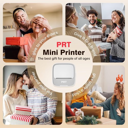 PRT Mini Thermal Sticker Printer - Bluetooth Portable Maker with 1 Roll Paper for DIY Labels & Notes