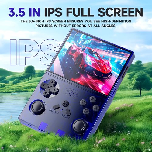 R40 Retro Handheld Game Console - Open Source System with 3.5" IPS Screen & 18,000+ Games | 128GB TF Card, Blue