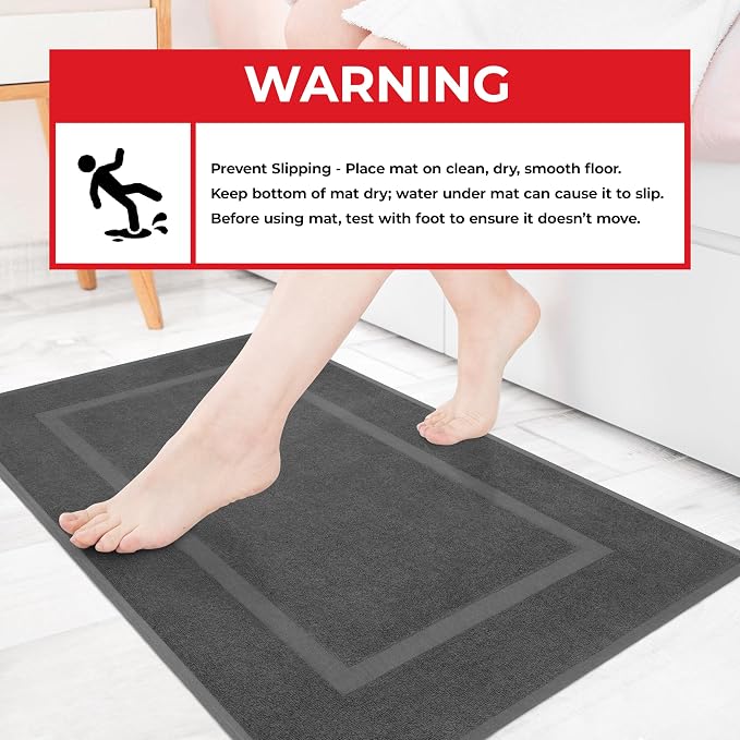 Cotton Paradise 100% Cotton Turkish Bathmat Set, Soft Absorbent Quick Dry, 2 Piece 20x34 Bathmat Floor Set, Dark Gray