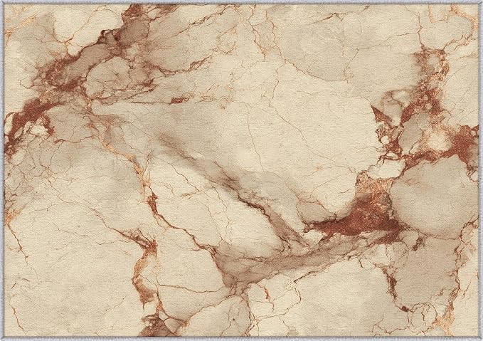 Beige Marble Abstract Area Rug, Vintage Stone Pattern Carpet, Washable Non Slip Low Pile Soft Thin, Living Room Bedroom Home Decor Mat 3x4ft(Small)