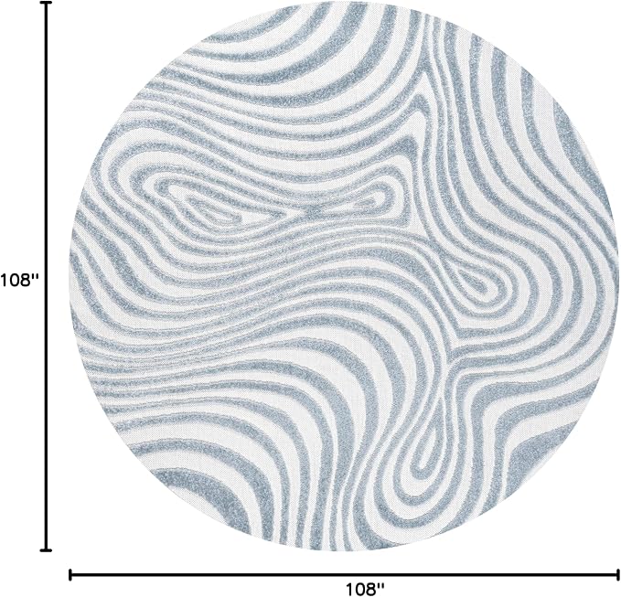 JONATHAN Y Maribo High-Low Abstract Striped Light Blue/Ivory 9' Round Indoor/Outdoor Area Rug, Pet Friendly, Non-Shedding, Stain Resistant, Easy-Cleaning for Backyard, Patio, Porch (SCN103C-9R)