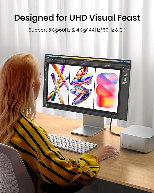 Silkland USB C Monitor Display Cable 5FT [4K@144Hz/60Hz 8K@30Hz], USB C 3.2 Gen 2x2 Video Cable, 20Gbps Data Transfer, 240W PD Fast Charge, Compatible with iPhone 17, MacBook Pro, iPad