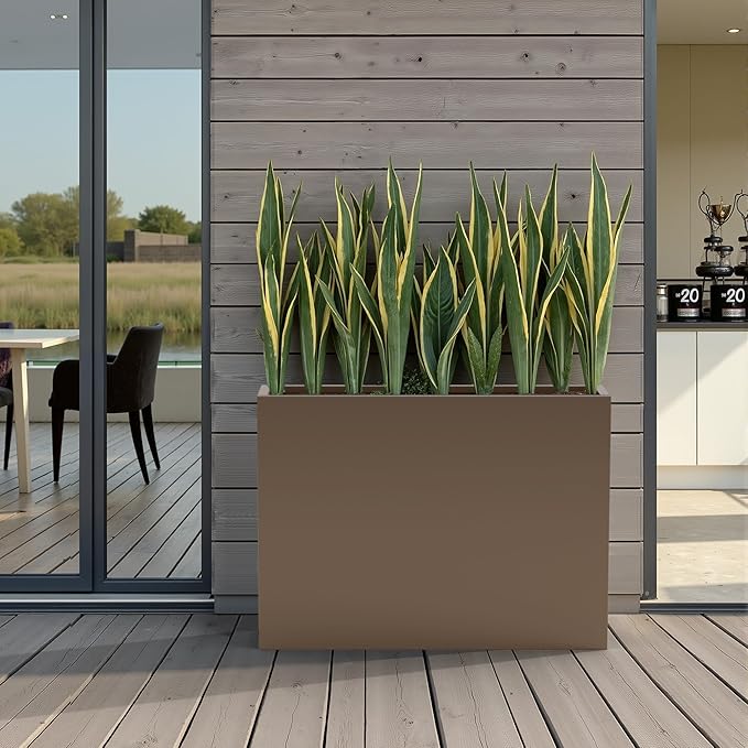 Casaphoriar Metal Planter Box 36"x9"x28", Rectangular Planter with Inner Shelf and Drainage Holes, Perfect for Outdoor Patio and Balcony Decor, Brown