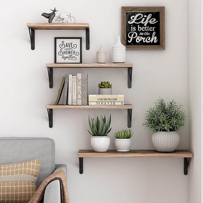 YGEOMER Floating Shelves for Wall Different Sizes Farmhouse Wall Shelf for Bedroom, Bathroom Storage, Living Room and Kitchen Decor(Set of 4)