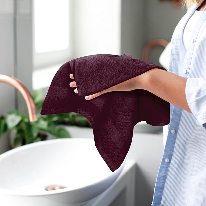 GLAMBURG Ultra Soft 6-Piece Hand Towel Set 16x28-100% Ringspun Cotton - Durable & Highly Absorbent Hand Towels - Ideal for use in Bathroom, Kitchen, Gym, Spa & General Cleaning - Burgundy