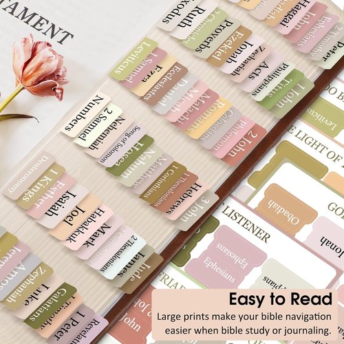 FINPAC Bible Index Tabs - 75 Laminated Tabs for Old & New Testament Study | Boho Theme, 66 Named & 9 Blank