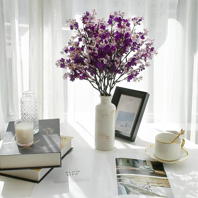 Mandy's Shades of Purple Artificial Baby’s Breath European Flowers 6 Bundles Silk Gypsophila with Bendable Stems for Fall Thanksgiving & Christmas Centerpiece Wedding Decor and Table Arrangements
