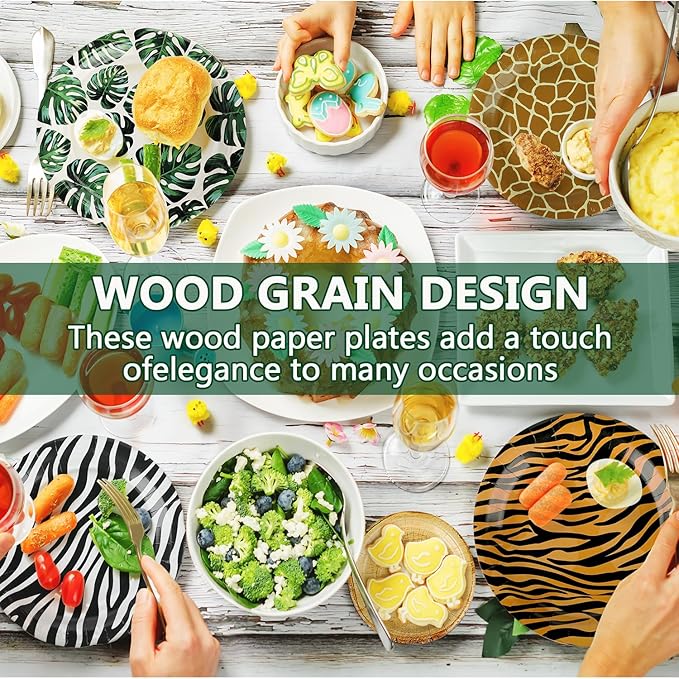 50 PCS Jungle Safari Party Tableware Supplies, Disposable Animal Print 7 Inch Paper Plates, Zebra Giraffe patterns Plates for Jungle Zoo Animal Themed Birthday Party Christmas Decor, Serves 50 Guests