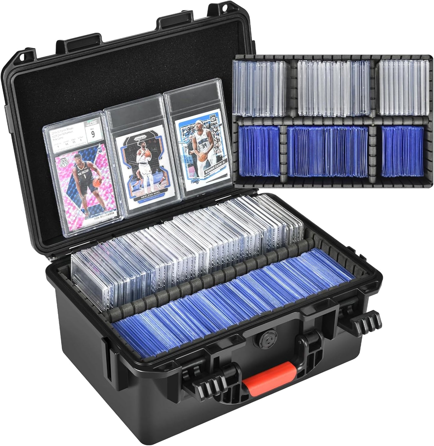 Skiennix Sports Card Storage Box - Waterproof Hard Case with 6 Dividers for 300+ PSA Graded Cards