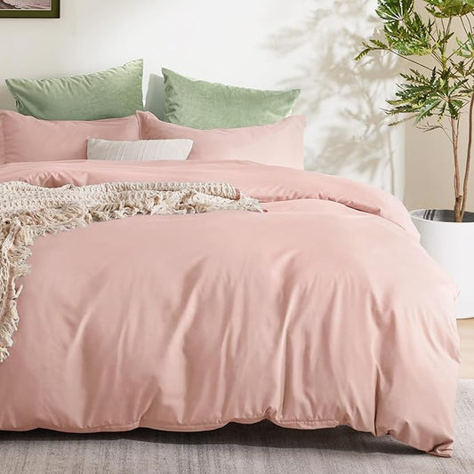 Bedsure Duvet Cover King Size - Soft Double Brushed Bedding Set for Kids & Adults, Zipper Closure, 3 Pieces, Includes 1 Duvet Cover (104"x90") & 2 Pillow Shams, NO Comforter, Pale Blush