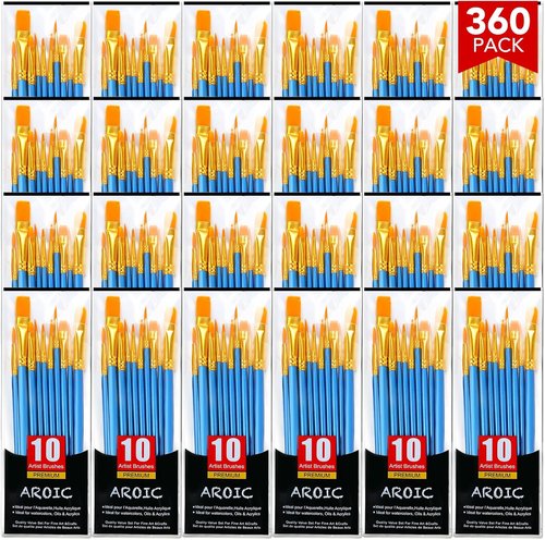 AROIC Acrylic Paint Brush Set - 36 Pack of Nylon Hair Brushes for Oil & Body Painting | Ideal for Artists & Crafts