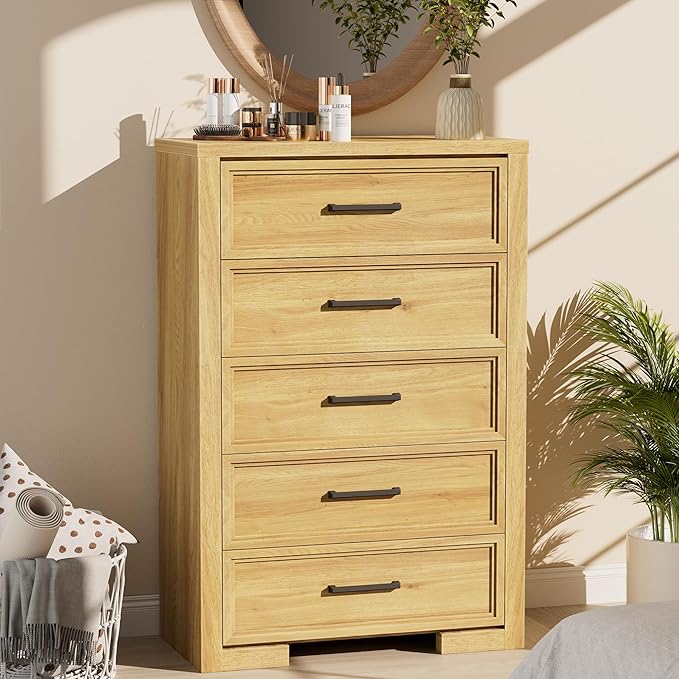 5 Drawers Dresser for Bedroom, 45" Tall Modern Chest of Drawers with Metal Handle, Wood Closet Clothes Storage Organizer for Living Room, Hallway, Entryway