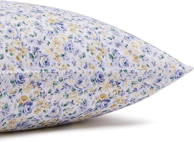 Amazon Basics Lightweight Super Soft, Breathable Easy Care Microfiber 4 Piece Bed Sheet Set with 14-Inch Deep Pockets - King, Blue Floral