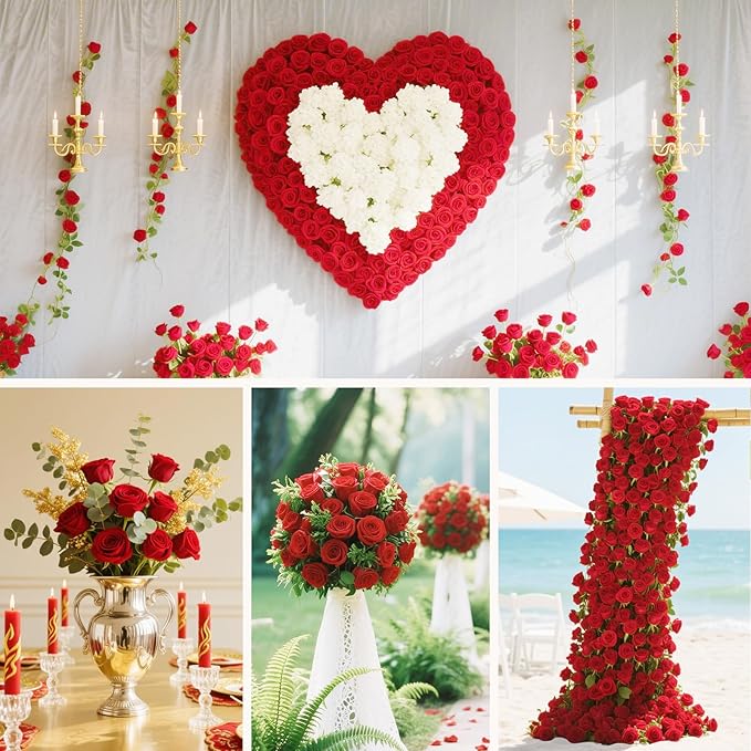 22 Pcs Artificial Roses - Realistic Velvet Flowers with Stems, Bulk Faux Roses for Home Wedding Party Decor (red)