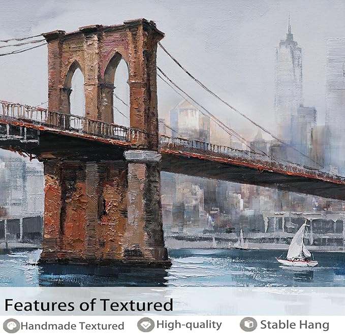 Ardemy Brooklyn Bridge Wall Art, Large Cityscape Canvas Wall Art for Living Room Skyline New York City Pictures Wall Decor Painting Artwork for Walls Bedroom Mens Room Home Office, 40"x20"