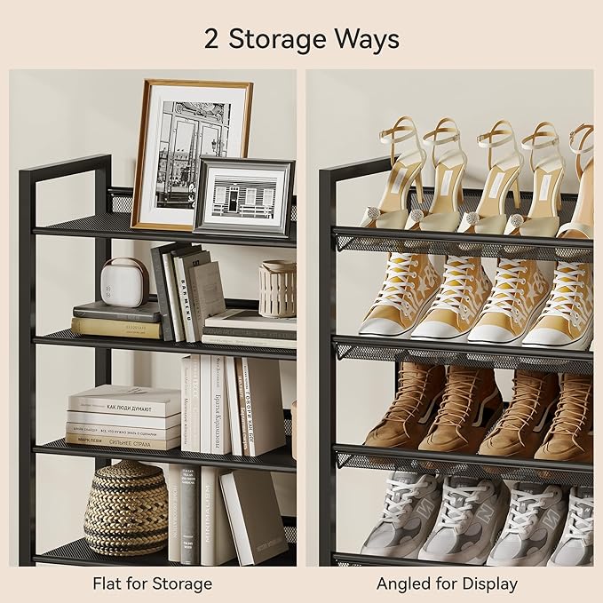 Nunsino Shoe Rack,12 Tier Metal Shoe Organizer,Max Holds 60 Pairs,Heavy Duty Shoes Shelf for Garage, Entryway, Closet,Black